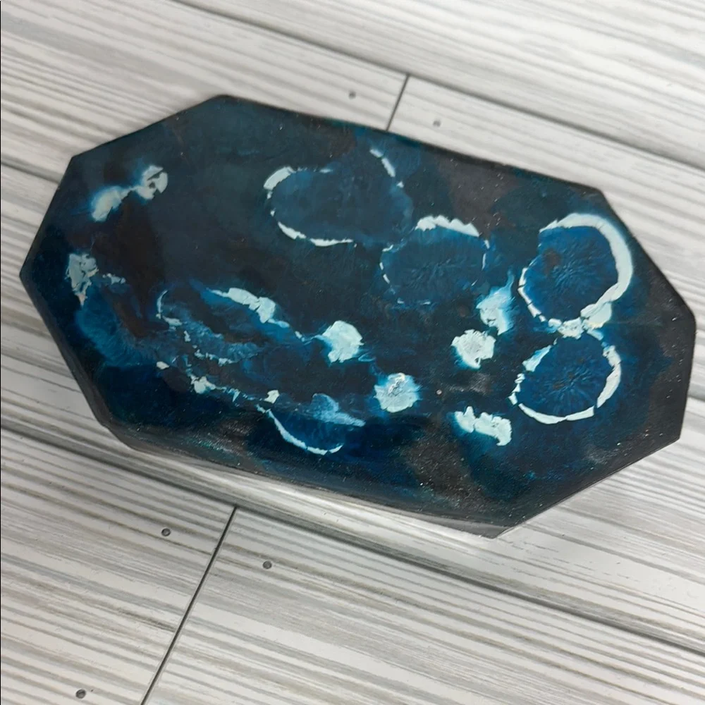 Silver and Blue Vanity Tray with Organic Shape